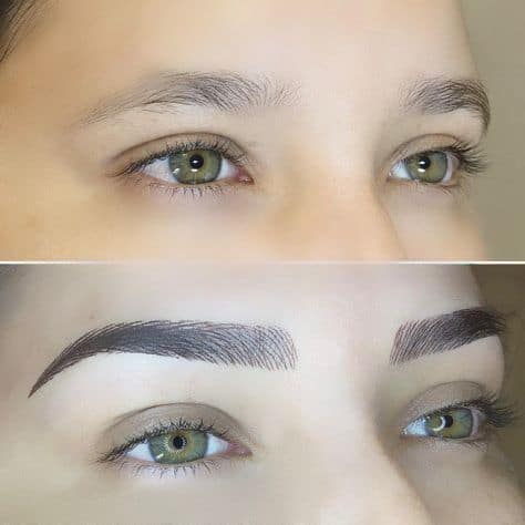 לפני ואחרי של עיצוב גבות בשיטת המיקרובלדינג